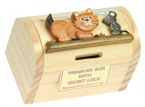 5215-CT: Cat Money Boxes (Hidden Lock) (Pack Size 3) Price Breaks Available